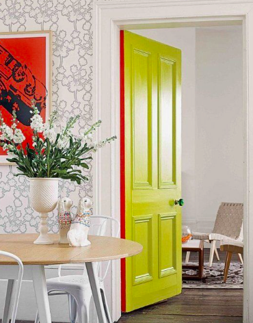 Lime door with pink reveal