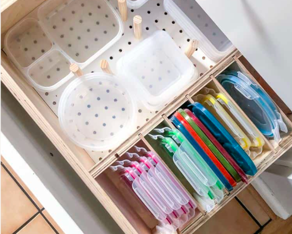 Organised plastics drawer
